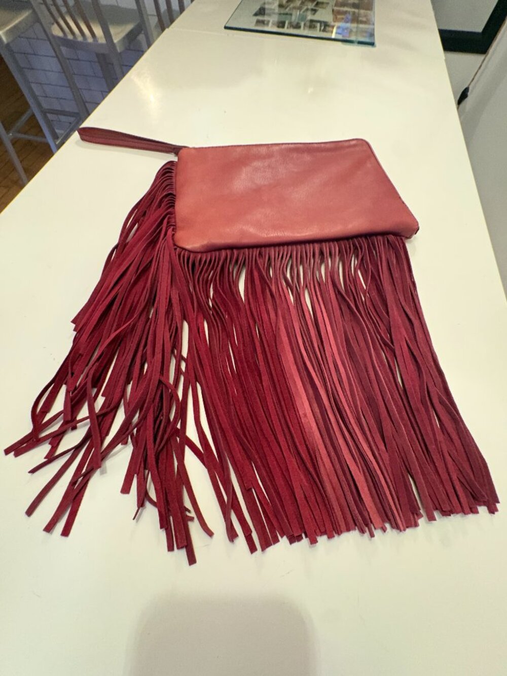 Red Leather Fringed Wristlet - Picture 7 of 10